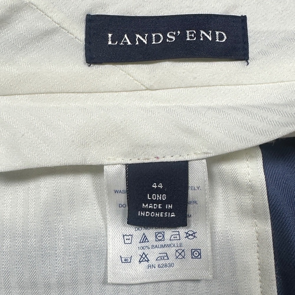 Lands' End Dress Pants Mens 44 Long Blue‎ Pleated Cotton Chinos Trousers - Picture 8 of 9